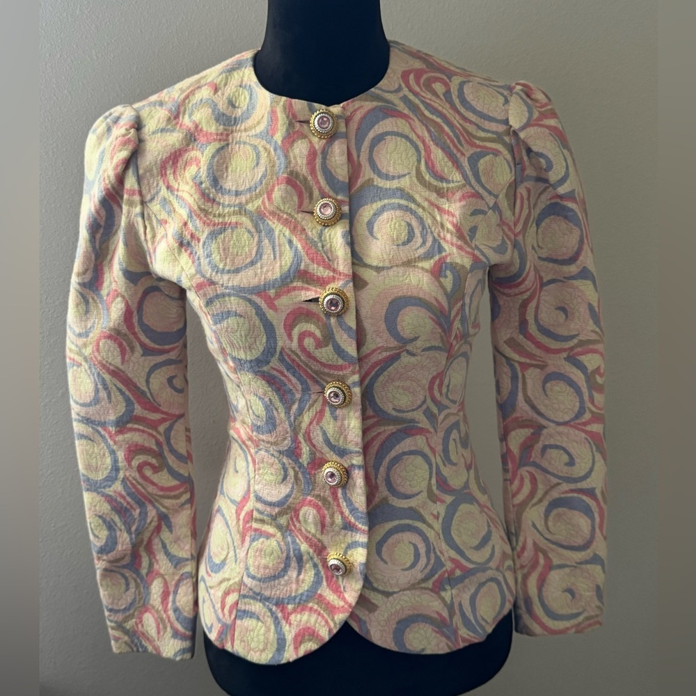 Anne Crimmins‎ For UMI Collections jacquard embellished buttons blazer Sz 4